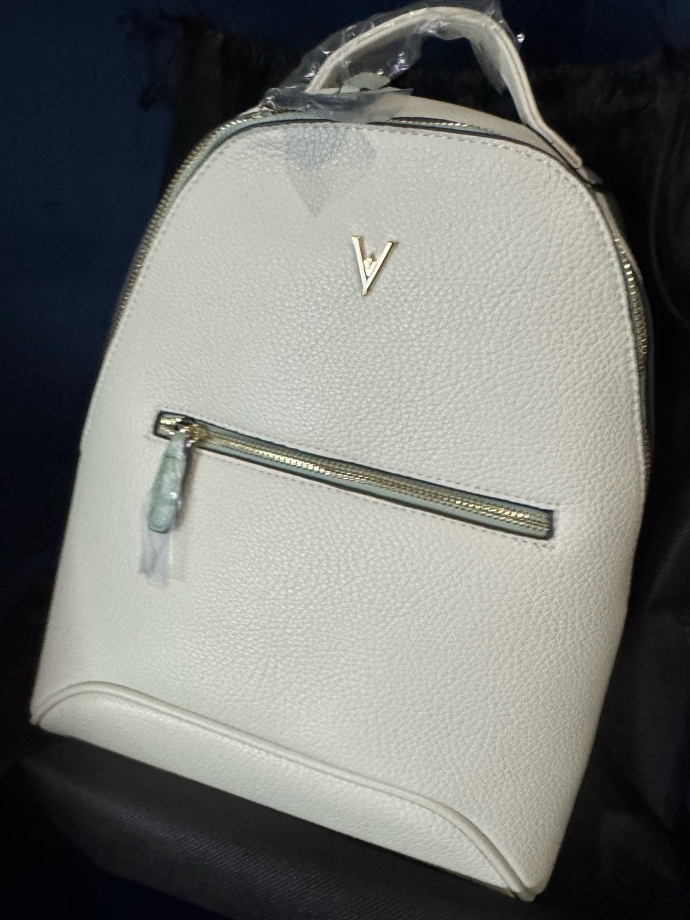 Minimalist White Women's Backpack with V Accent